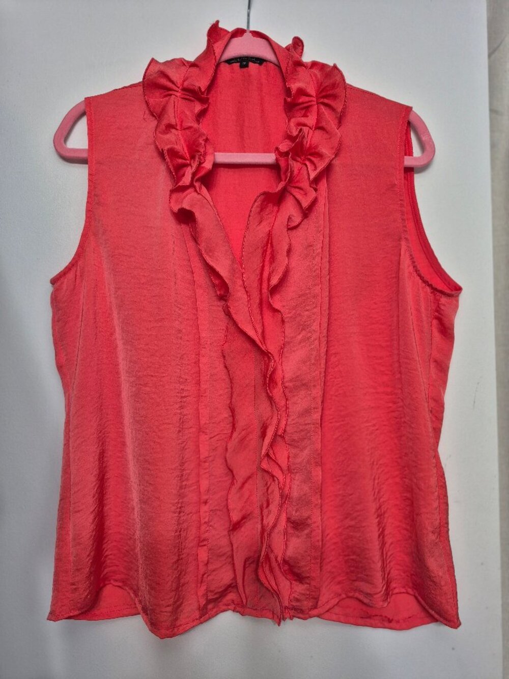 Silk like top. Renaur. Size 12. Red w ruffle neckline